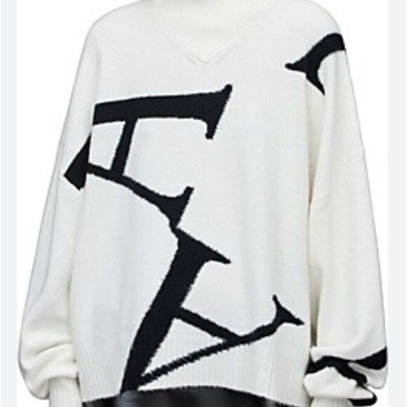 AllSaints A Star Sweater Black White Mock Neck Chunky Oversized Boxy NWT S $269 - Picture 1 of 6